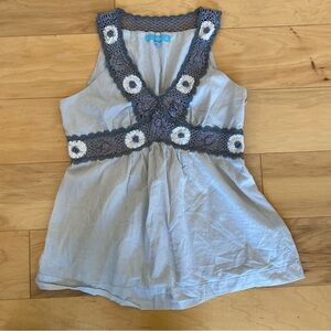 Soft Feminine Babydoll 100% Cotton Top Floral Crochet Lace M Y2K Coquette Boho